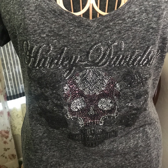 Harley Davidson Sugar Skull V-Neck T-shirt - Picture 4 of 11